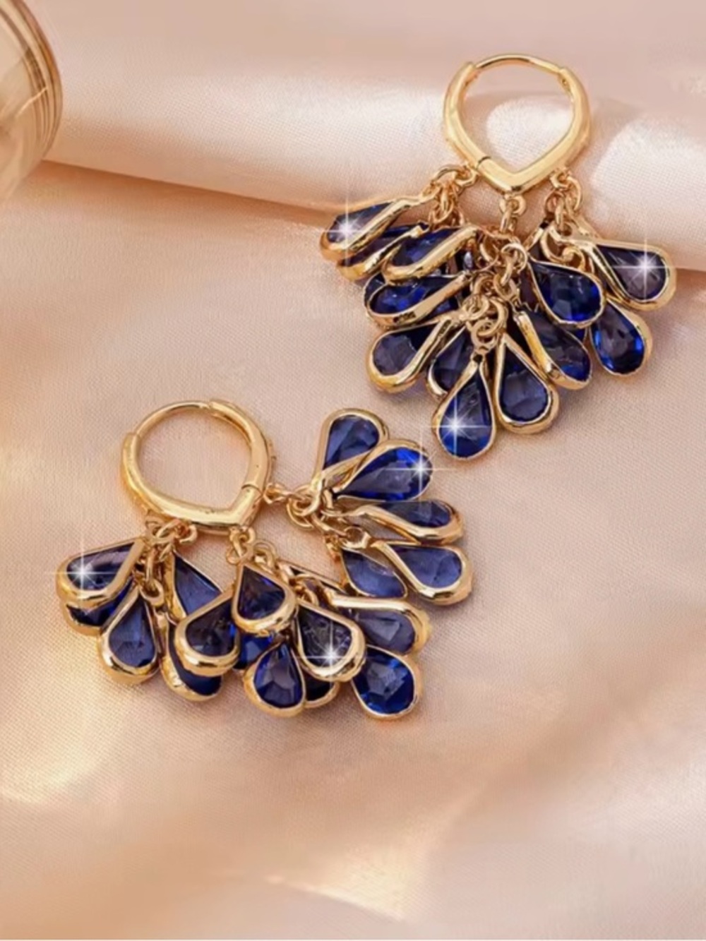 New 18K Hoops With Sapphire Blue Pear Dangles